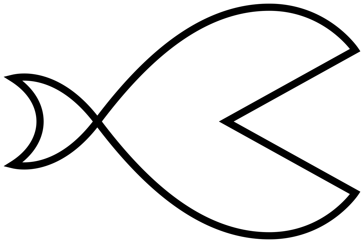 an outline of a fish with a wide mouth